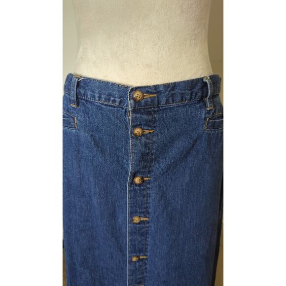Vintage Cottagecore Prairie Cotton Denim Midi Button Down Skirt Women's 12 - Picture 3 of 8